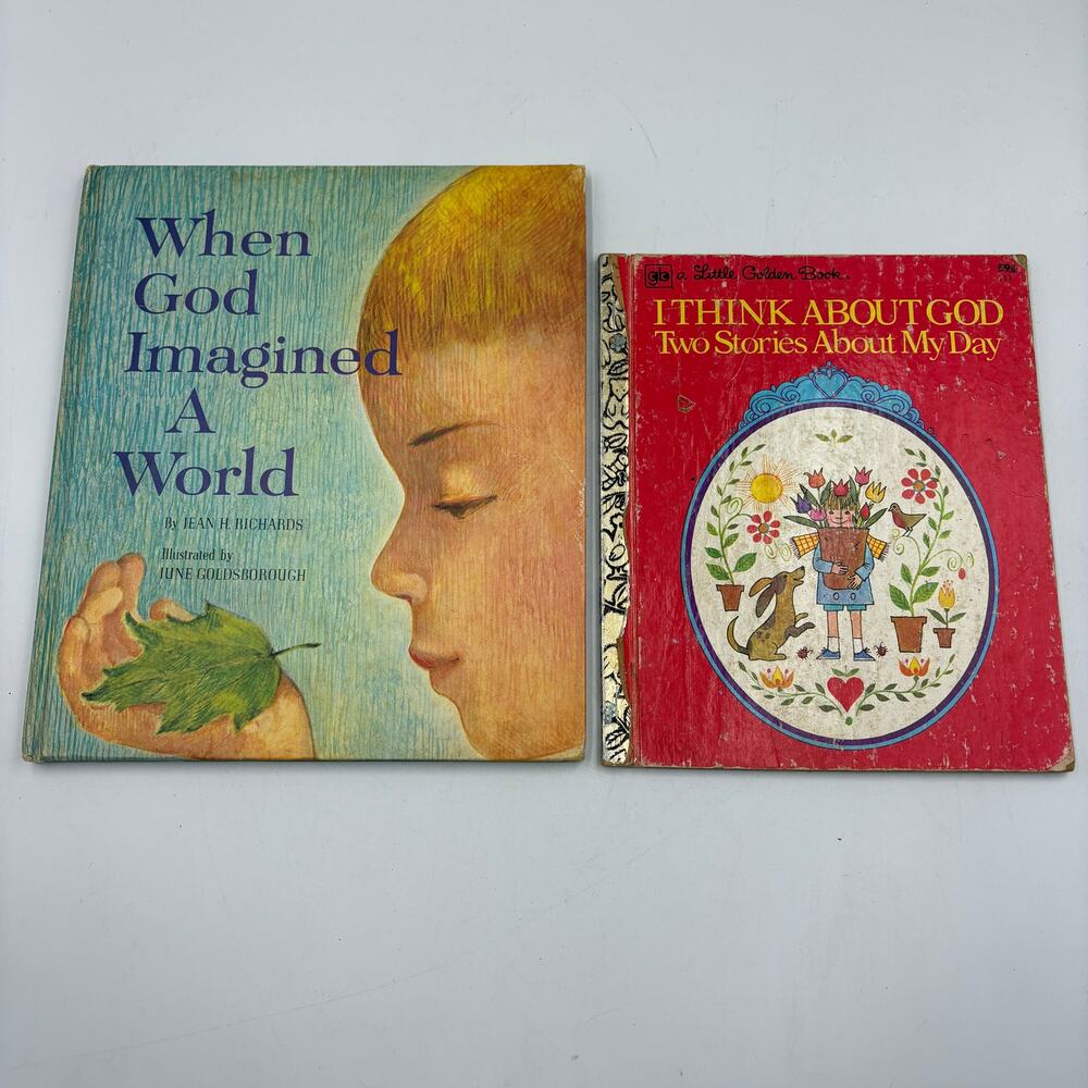 Vintage Children's Christian Books Lot 2 When God Imagined a World Little Golden